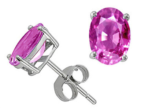 Tommaso Design Oval 7x5mm Created Pink Sapphire Earrings Studs - 25199A