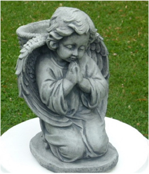 14" Kneeling Cherub with Basket Planter Statue Outdoor Decoration - Old Stone Finish