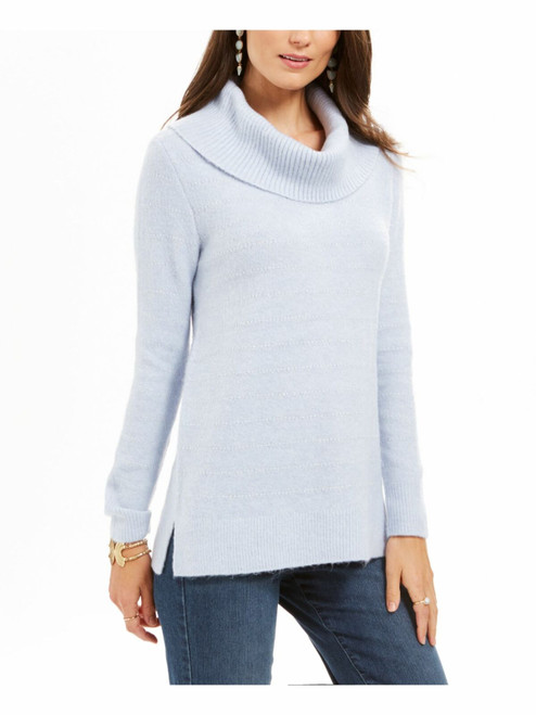 Style & Co Women's Lurex Cowl-Neck Sweater Blue Size Extra Large