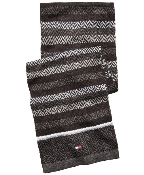Tommy Hilfiger Men's Ski Patrol Herringbone Striped Scarf Black Size Regular