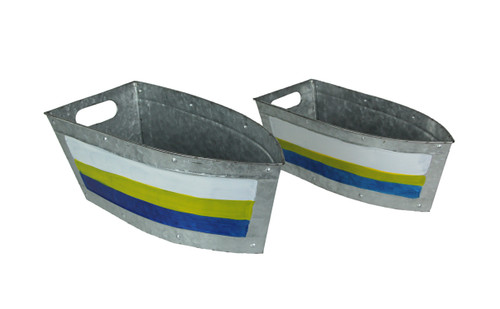 Set of 2 Galvanized Metal Boat Planter Flower Tub Indoor Outdoor Plant Pot