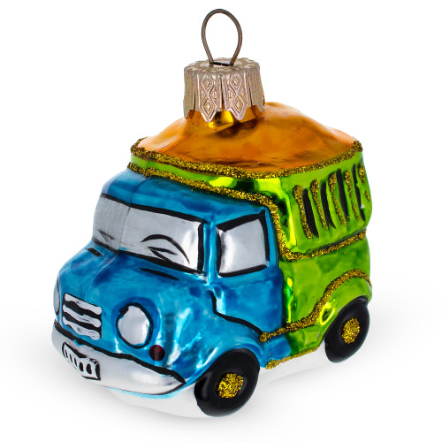 Dump Truck Glass Christmas Ornament
