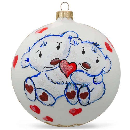 Two Bears in Love Glass Ball Christmas Ornament 4 Inches