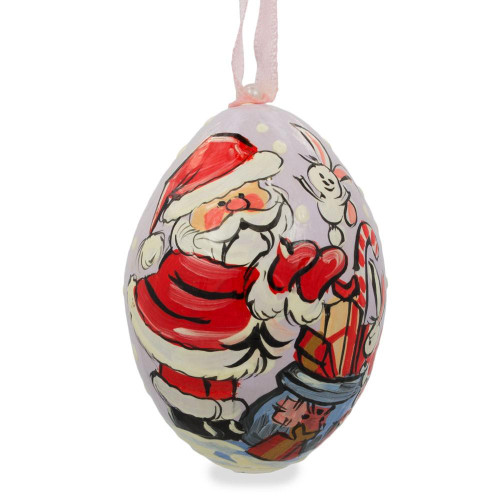 Santa with Gifts and Bunny Wooden Christmas Ornament 3 Inches