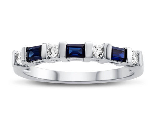 Finejewelers 3x2mm Baguette Created Blue Sapphire and Created White Sapphire Stackable Band Ring - R8166CRST10