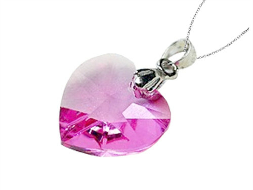 Finejewelers Sterling Silver Pink-Red Color Crystal Heart Pendant Necklace made with Swarovski Elements SF1001T