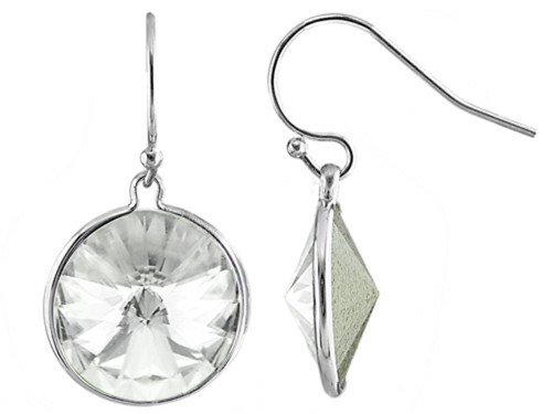 Color Craft 14mm Round Clear Crystal Genuine Swarovski Crystal Drop Ball Ear Wire Earrings in Sterling Silver E7222SWT