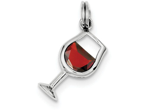FJC Finejewelers Sterling Silver Red Cubic Zirconia Wine Glass Charm QC6162T