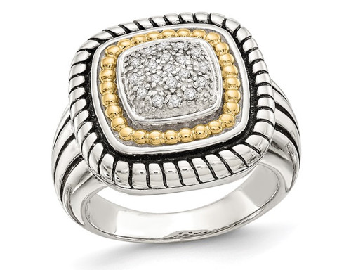 1/12 Carat (ctw) Diamond Cluster Ring in Sterling Silver with 14K Gold Accents - 68QGG000912-8