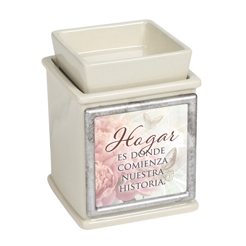 5" Ivory and Gray Hogar Comienza Historia Interchangeable Warmer