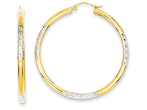 FJC Finejewelers 14k Yellow Gold and Rhodium Bright-cut 3x45mm Hoop Earrings TC832A