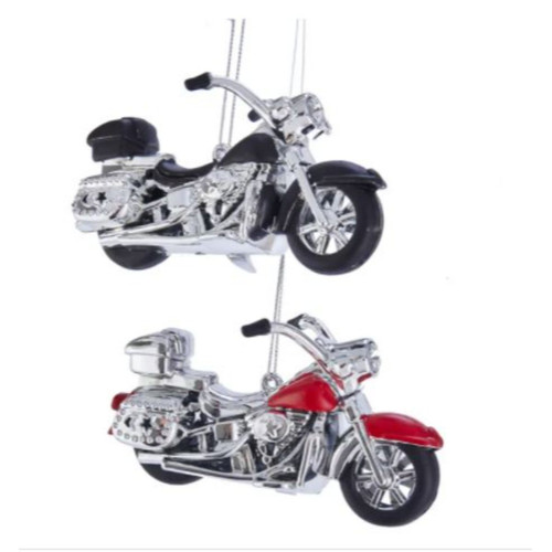 Set of 2 Silver and Red Motorcycle Christmas Ornament 4.8"