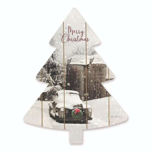 18" White and Brown "Merry Christmas" Vintage Truck Hanging Tree Wall Decor