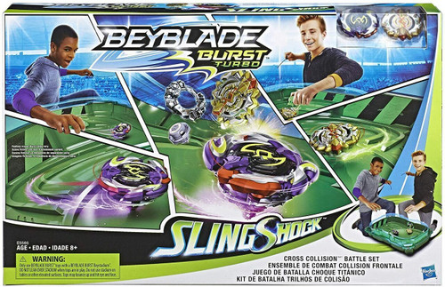 Hasbro Beyblade Burst Turbo Slingshock Cross Collision Battle Set with Beyblade Burst Beystadium, Battling Tops, and Launchers