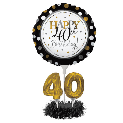 Set of 4 Black and Gold colored Happy 40th Birthday! Foil Party Balloon Centerpiece Kits 30"