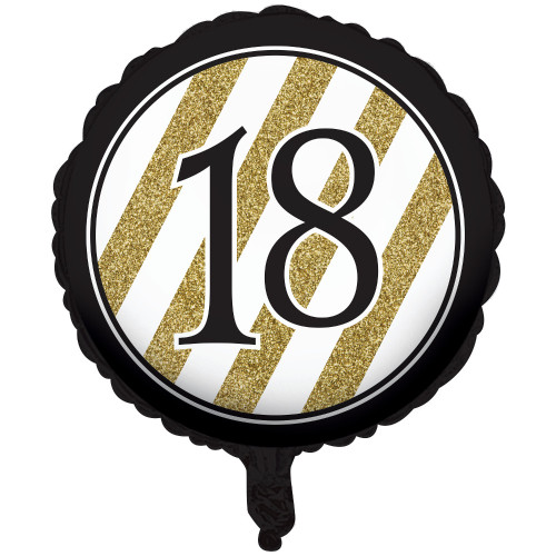 Pack of 10 Black and Gold Metallic "18" Foil Party Balloons 18"