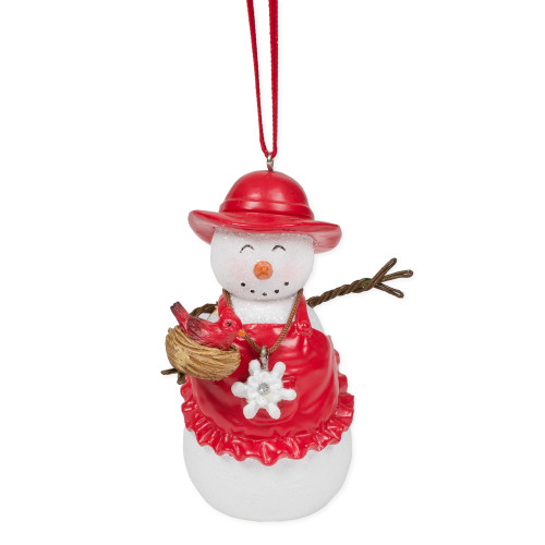 3.5" Mrs Snowman With Cardinal Nest Christmas Ornament
