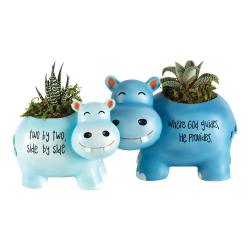 Set of 2 Blue and Green Hippo Duo Nursery Planters 5.5"