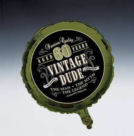 Pack of 10 Black and Gold Vintage Dude 60th Birthday Foil Party Balloons