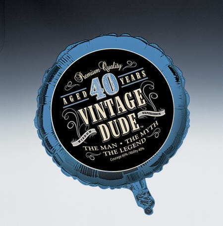 Pack of 10 Black and Blue Vintage Dude 40th Birthday Foil Party Balloons 18"