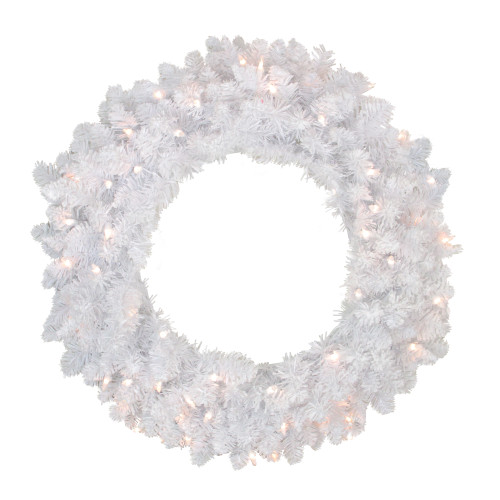 Pre-Lit Flocked Snow White Artificial Christmas Wreath - 24" - Clear Lights