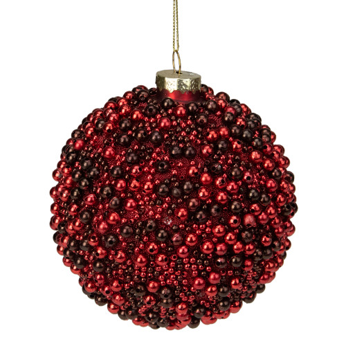 2-Finish Red and Black Beaded Glass Christmas Ball Ornament 4.75" (120mm)
