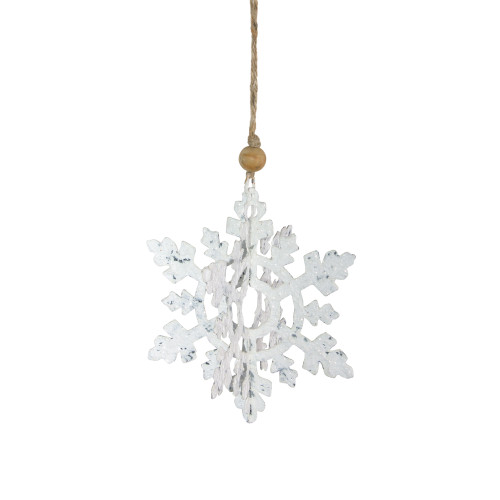 7" White and Brown Hanging Christmas Snowflake Ornament