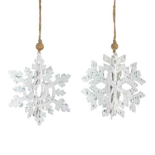 7" White and Brown Glittered Snowflake Hanging Christmas Ornament