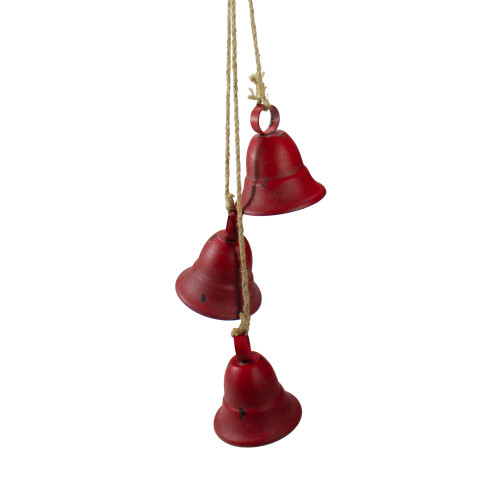 Set of 3 Red Country Rustic Bells in Twine Christmas Decoration 14.75"