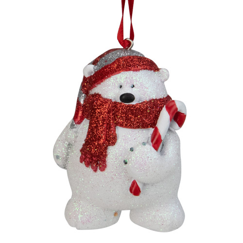 3.5" Red and White Polar Bear with a Candy Cane Christmas Ornament