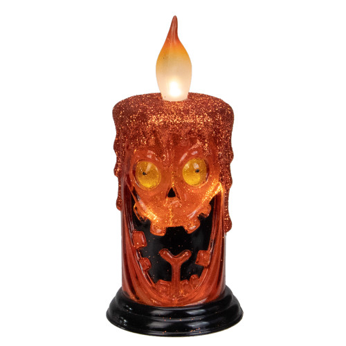 5.25" Battery Operated Orange Scary Face Halloween LED Candle