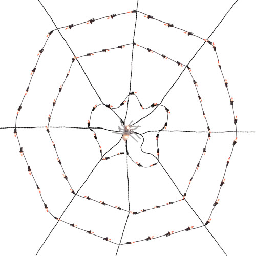 100 Orange Mini Spiderweb Halloween Lights - 5 ft Black Wire