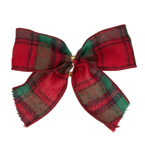 Pack of 6 Red and Green Plaid 2 Loop Christmas Bow Decorations 5"