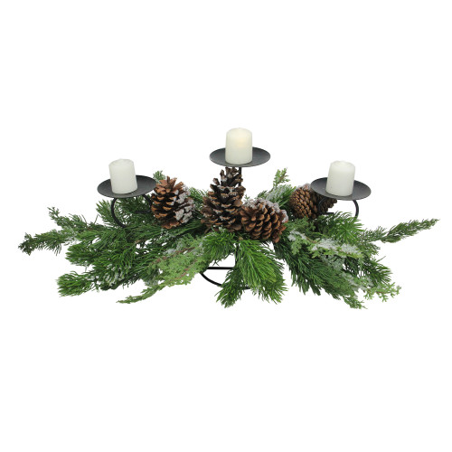 28" Green and Black Pine Needle Cones Christmas Candle Holder