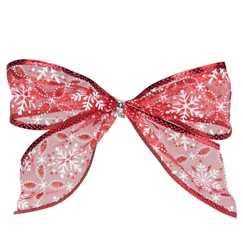 Pack of 6 Sheer Red and White Snowflakes Christmas Bow Decorations 5"