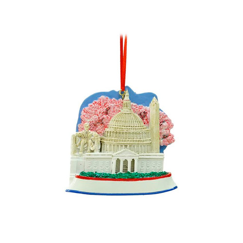 3.25" White and Pink Washington DC Monumental Scene Christmas Ornament