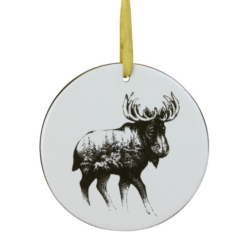 4" Black and White Woodland Moose Christmas Disc Ornament