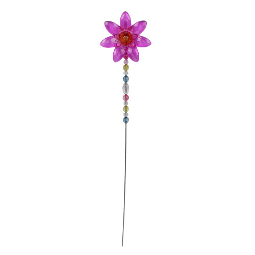 21" Fuchsia Pink And Yellow Beaded Acrylic Blooming Daisy Metal Garden Pick