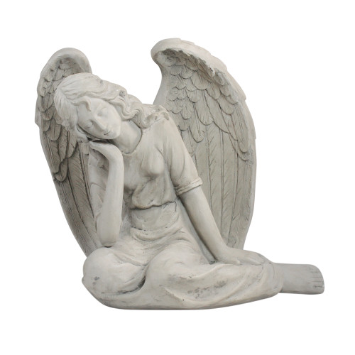 17" Gray Graceful Sitting Angel Outdoor Garden Statue