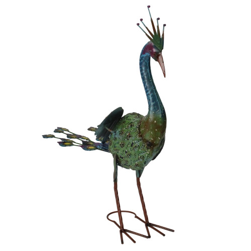 24" Green and Blue Metal Peacock Outdoor Garden Statue