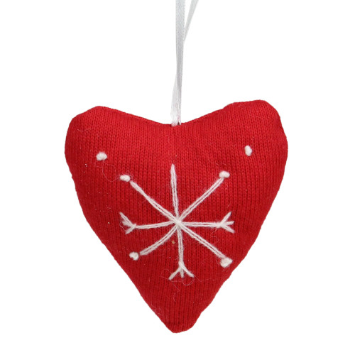 4" Red And White Heart With Snowflake Cotton Christmas Ornament