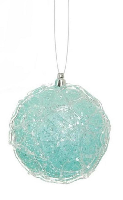 Blue Snowy Glittered Winter Ice Shatterproof Christmas Ball Ornament 4" (100mm)