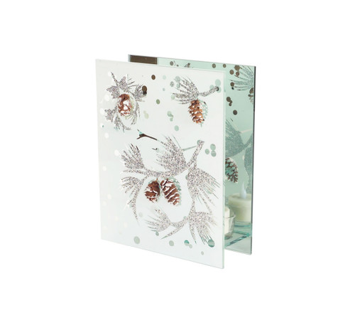 8.5" Silver and Brown Glass Mirrored Pine Cone Christmas Tea Light Candle Holder