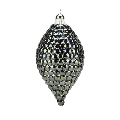6.25" Winter Light Elegant Gun Metal Gray Rivet Gem Glass Finial Christmas Ornament