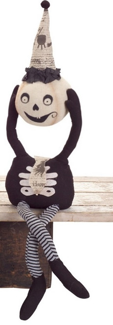 30" Ivory and Black Spooky Shelf Sitting Skeleton Halloween Tabletop Decor