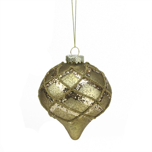 4.5" Gold Glittered Onion Christmas Finial Ornament
