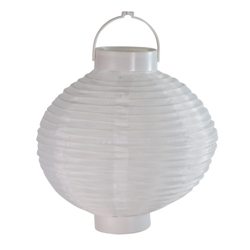Set of 3 Battery Operated LED Lighted White Fabric Outdoor Garden Patio Chinese Lanterns 8"