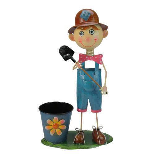 20" Blue and Pink Boy with Shovel Outdoor Garden Planter