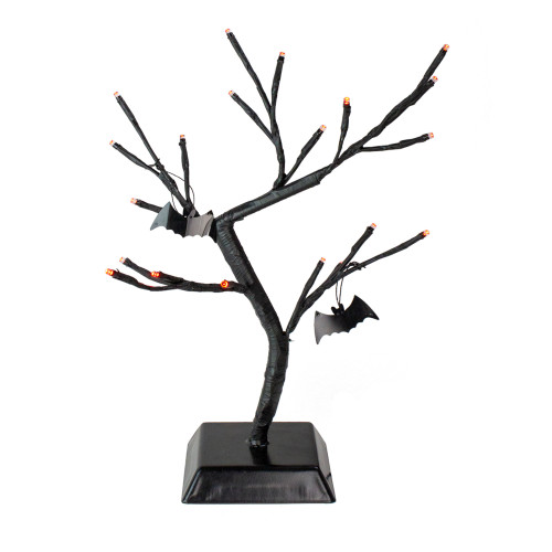 15" Pre-Lit Battery Operated Hanging Bats Artificial Tabletop Halloween Tree - Orange LED Lights