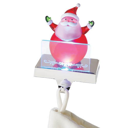 6.75" Red and White LED Lighted Color Changing Frosted Santa Claus Christmas Stocking Holder Foralization